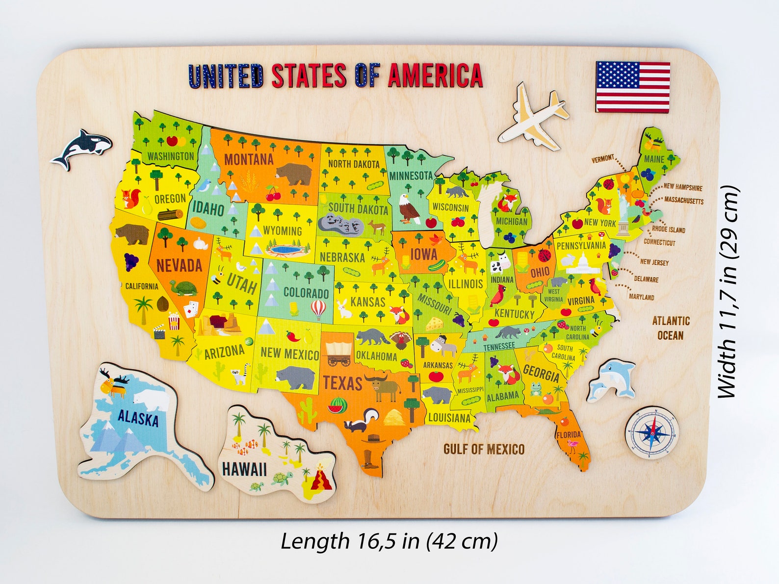 USA Map Puzzle Wooden Puzzle for Kids Montessori Toy Etsy