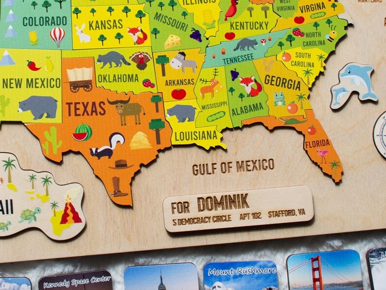 Wooden US Map Puzzle for Kids Montessori Toys Educational Etsy