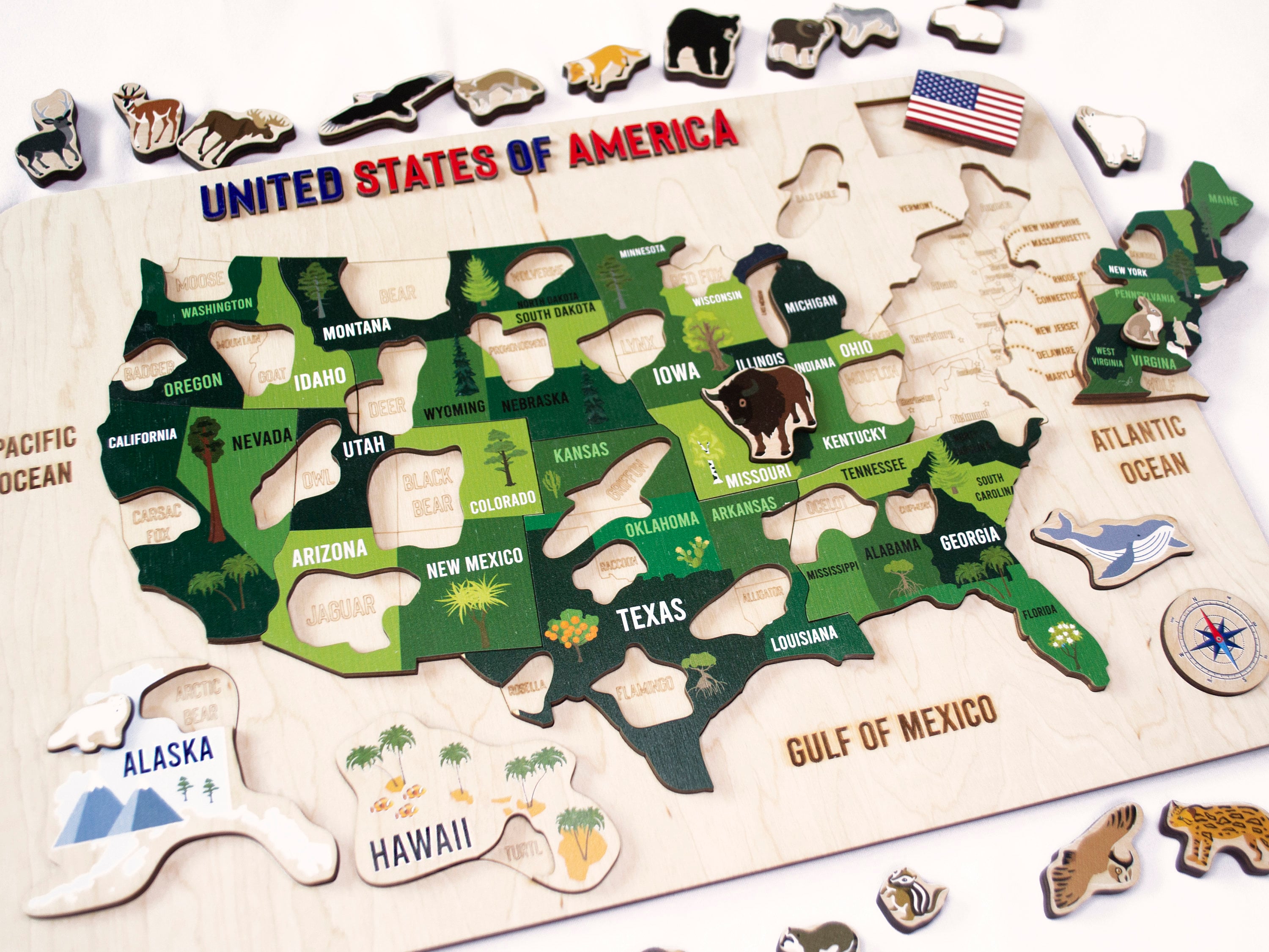 Jigsaw puzzle USA map Wooden Puzzle Wood map United States | Etsy