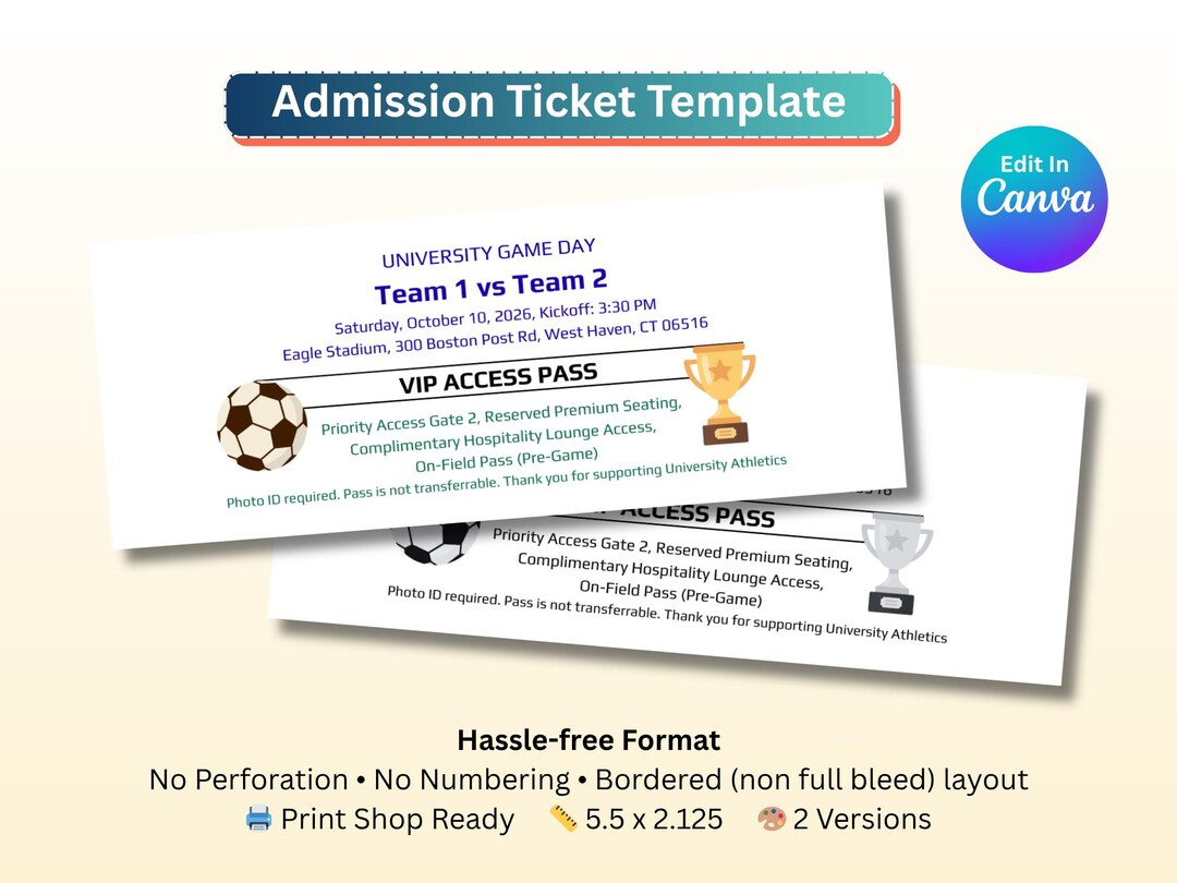 High School Game Day Ticket Editable in Canva - Etsy