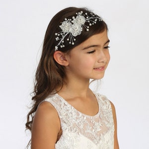 White Organza Flower with Rhinestones Headband, Flower Halo, Bohemian flower crown, Bridal Crown, Flower girl Crown, Floral Hair Wreath