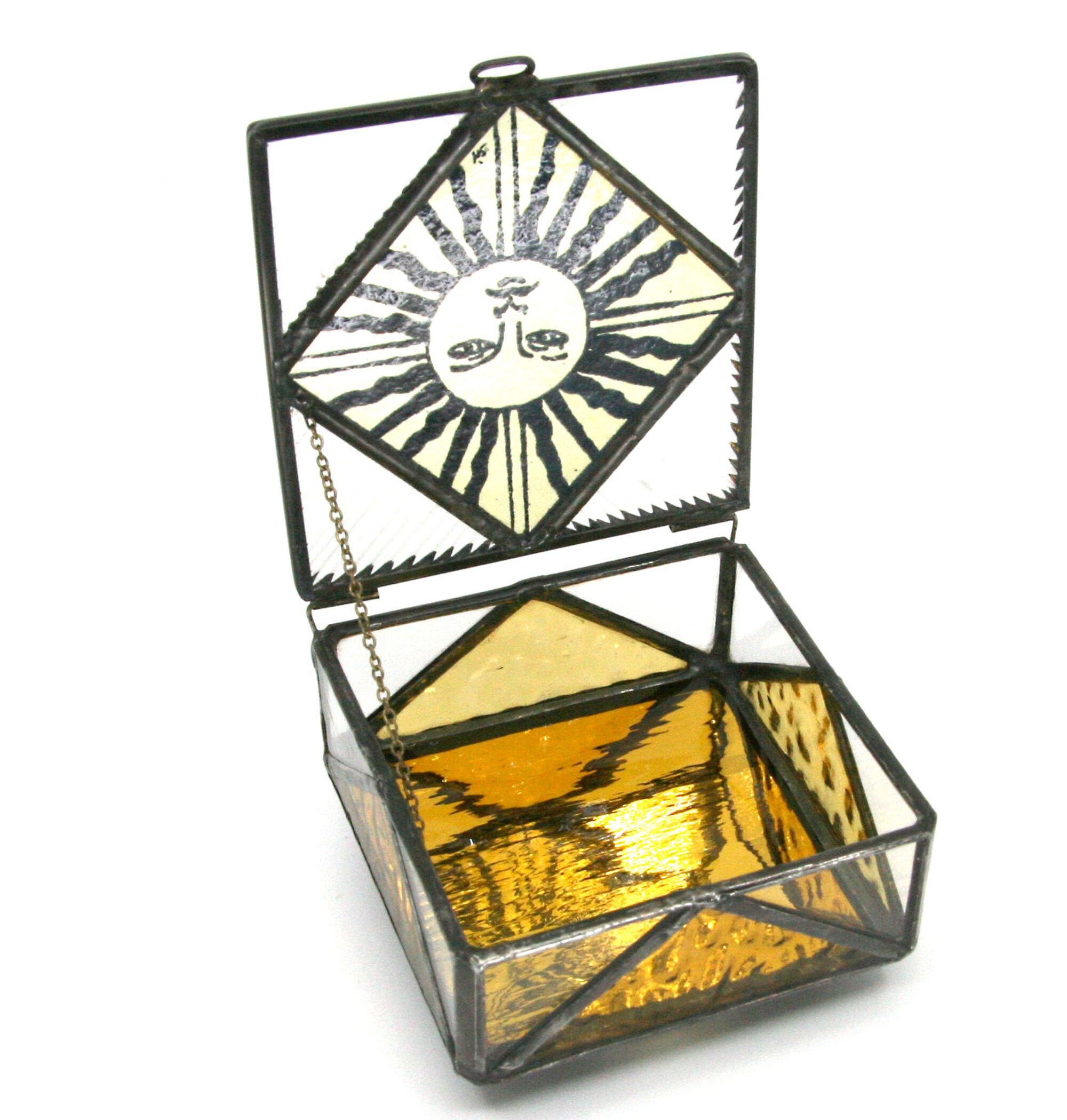 Stained Glass Box Art Glass Jewelry Box Painted Glass Etsy