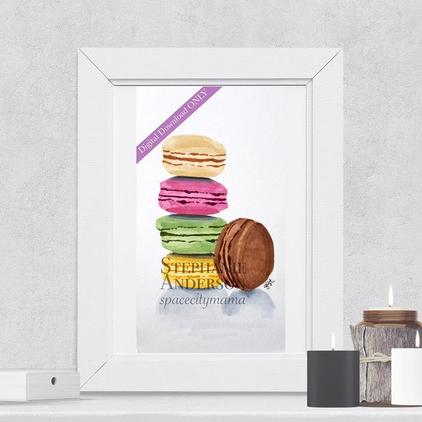 Impression de téléchargement numérique coloré Macarons | Décoration murale, lit, entrée, biscuit, délicieux, nourriture, cadeau, anniversaire, fête des mères, macaron, lire