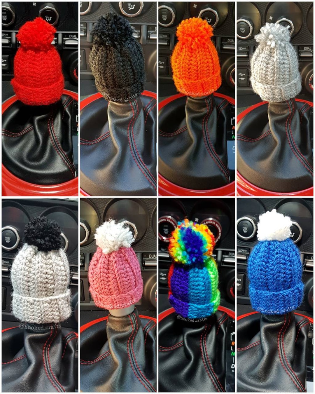 30 COLOURS Custom Gear Knob Stick Shift Cover Crochet Knitted Pom Pom