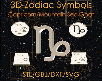 Capricorn/Mountain Sea Goat 3D Astrology Horoscope Zodiac Symbol/Stl/Obj/Dxf/Svg/3D Print/CNC Engraving/Cut/Mill/Router