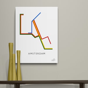 Mapa del metro de Ámsterdam en estilo retro como arte de línea mínima para la decoración del hogar