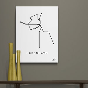 Carte du métro de København (Copenhague) en tant que ligne minimale d’art sur dibond en aluminium pour la décoration de la maison