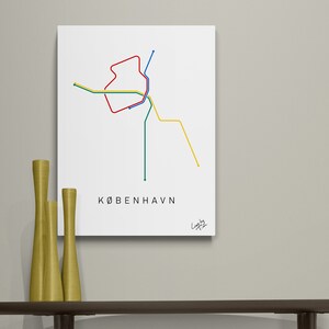 Carte du métro de København (Copenhague) comme art au trait minimal pour la décoration de la maison