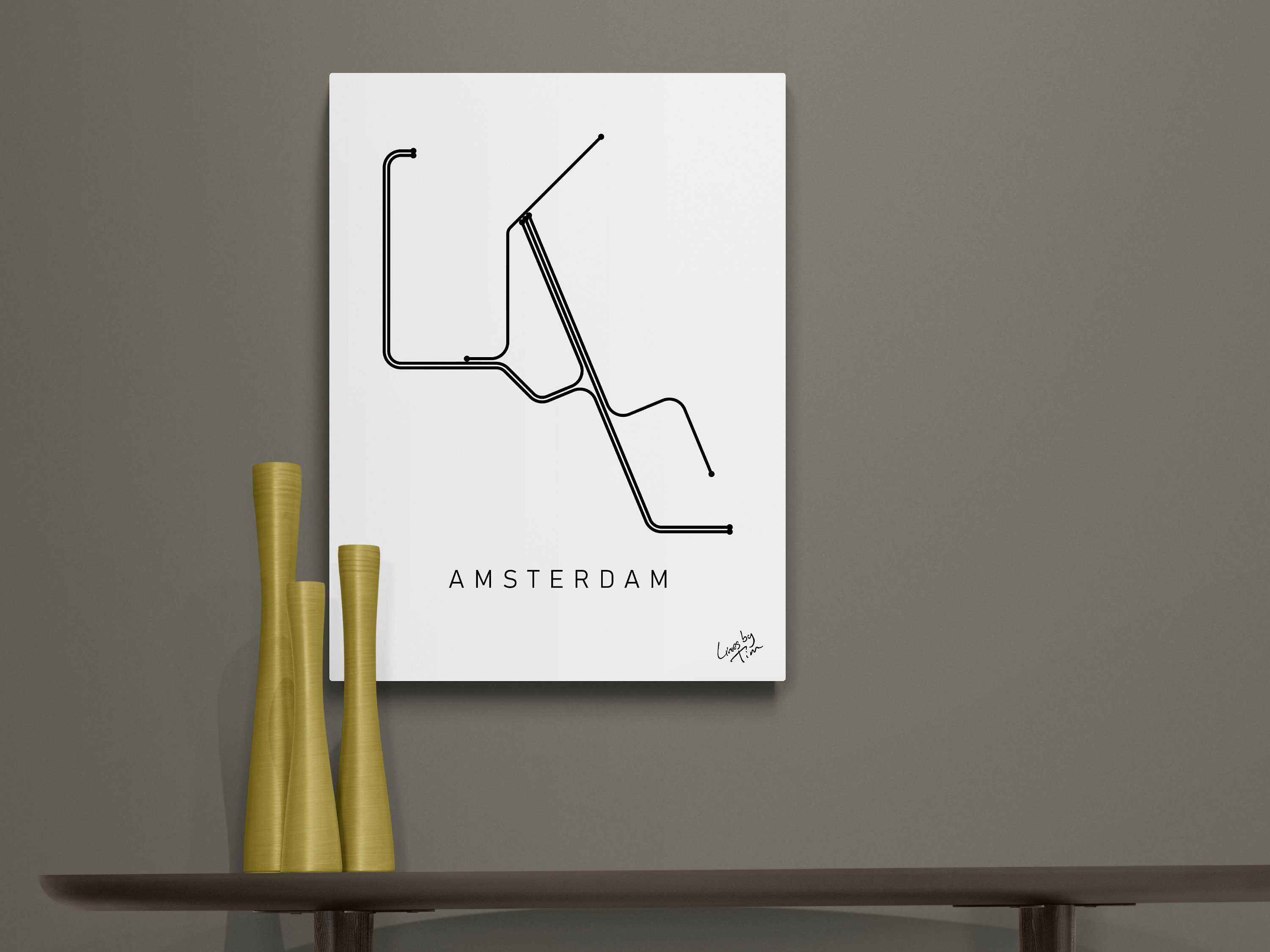 Bediening mogelijk Gemaakt van Thriller Amsterdam Metro Map as Minimal Line Art on Aluminium Dibond - Etsy