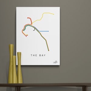 Carte du métro de la baie de San Francisco comme art au trait minimal pour la décoration de la maison