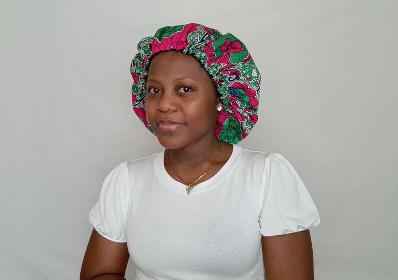 Bonnet Réversible En Satin Imprimé Ankara Pour Femme - Neuf Avec étiquettes