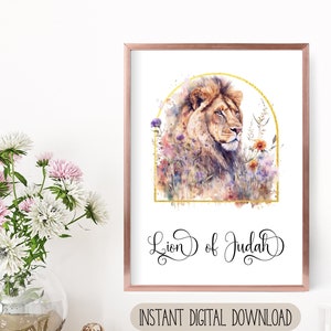The Lion of Judah Floral Scripture Digital Art Printable Christian Wall Art Gift Revelation 5:5 Bible Verse Quote Print for Christian Decor