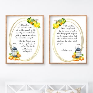 Fall Watercolour Bible Verse Wall Art Seasonal Décor Print Gift, Psalm 1:1-3 Blessed is the Man Scripture Printable Gift for Christian Home