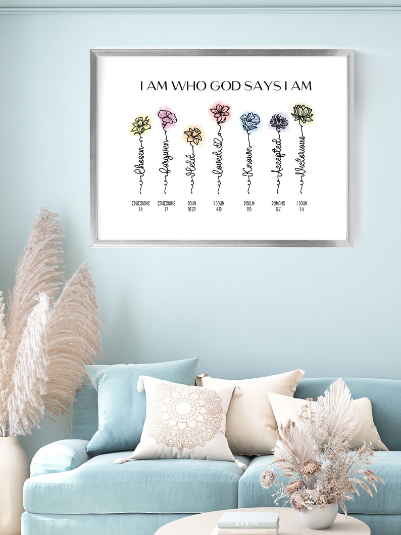 Who God Says I Am Bible Verse Affirmations Digital Wall Art, Positive ...