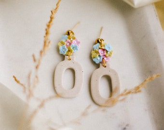 Pastel Flower Vase Handmade Polymer Clay Earrings | Hypoallergenic 18k Gold Plated Surgical Steel Bold Statement Jewelry