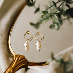 Freshwater Pearl Hoops Genuine Pearls 18k Gold Plated Surgical Stainless Steel Hypoallergenic Dainty Jewelry Bridal Wedding Earrings image 4