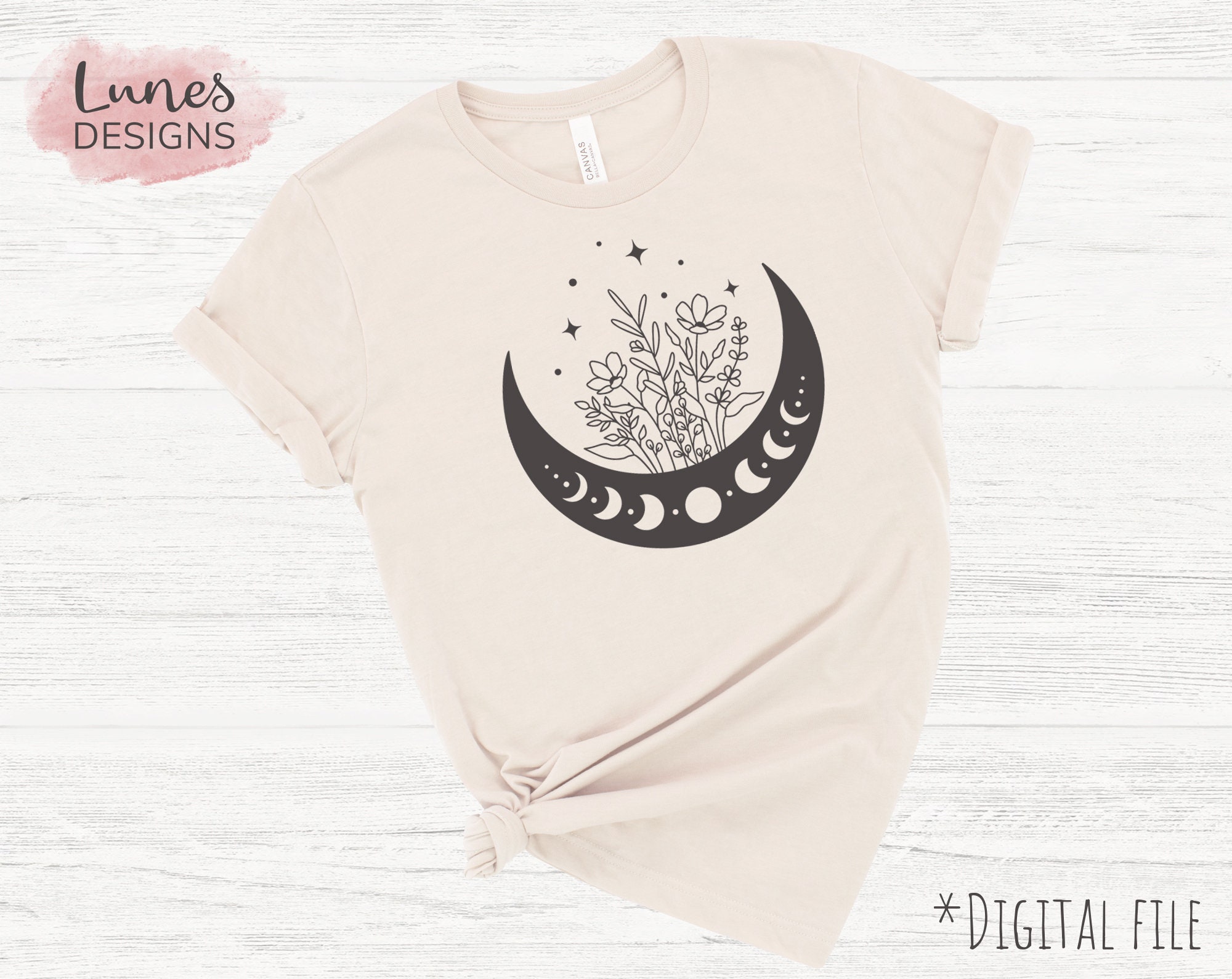 Floral moon svg Boho svg Moon phases svg Wildflowers svg | Etsy