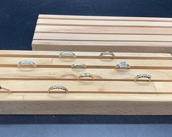 2 Beech Hand Crafted 4 Groove Wooden Jewellery Ring Display Holders