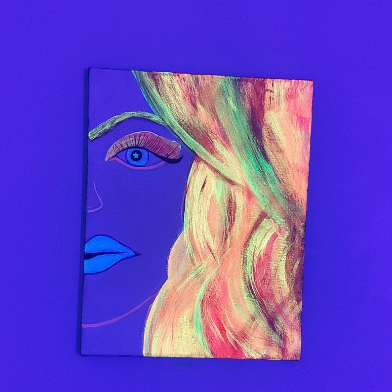 Blacklight Art Glow Girl Acrylic Painting 11 X Etsy