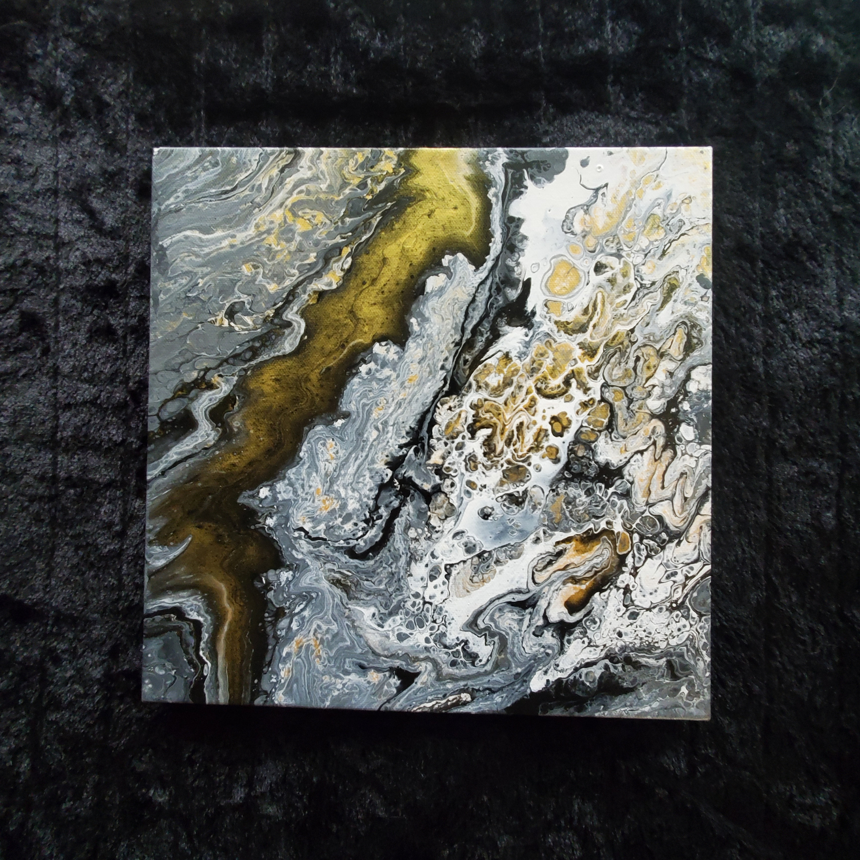 black and white acrylic pour painting