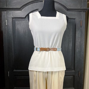 S-M/ Vintage Montgomery Ward Square Neck Tank Top, White Ribbed Sleeveless Blouse/Tunic Top