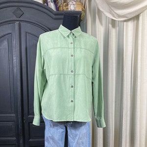 XL/ Vintage Sage Green Western Style Shirt, 90’s Light Green Long Sleeve Button Up Top