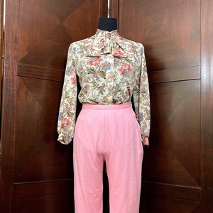 M/ Vintage Floral Coquette Blouse, 70’s Cottagecore Semi Sheer Pussybow Blouse, Teddi of California