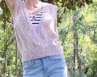 Flecked Sweater Vest Top Confetti Button up Sweater 80s Boho Knit Hippie Top Vintage Pointelle Grandma Sweater Granny Sleeveless Small S