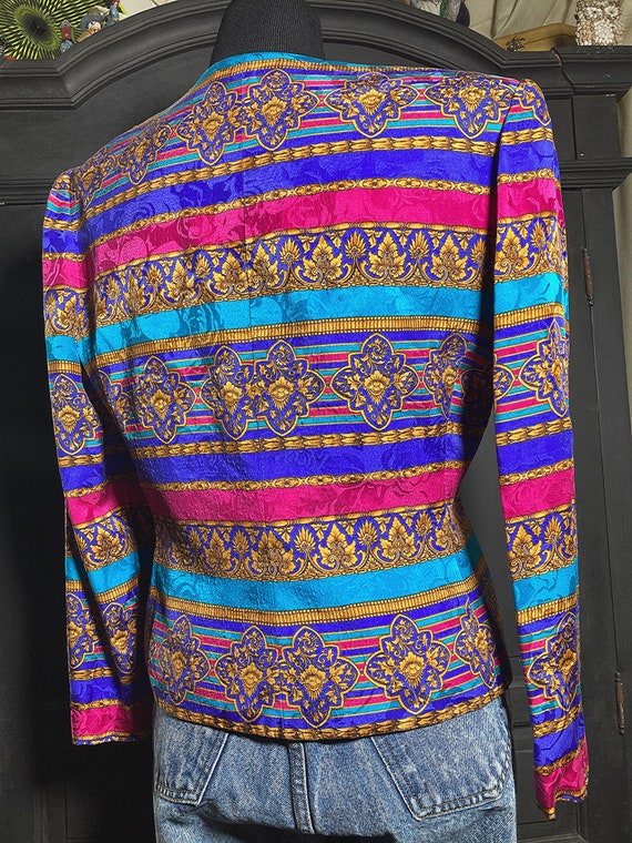 M/ Vintage Colorful Baroque Silk Jacket, 80's Gol… - image 4