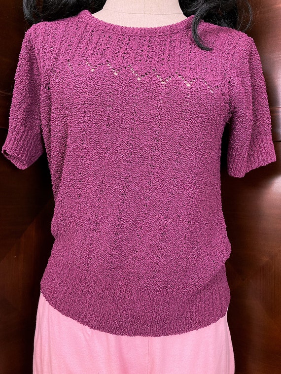 【送料無料キャンペーン】 XS-S/ Vintage Purple Sweater, Sleeve Short Knit Open 70's トップス
