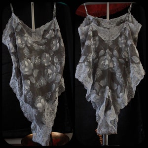 36 M/ Vintage 70’s Oscar de la Renta Teddy, Sheer Grey Lingerie, Mesh and Lace Bodysuit, Sexy Sheer Mesh Intimate Apparel