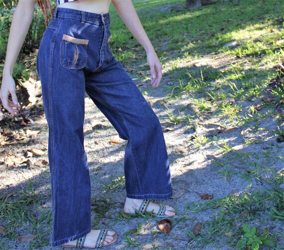 70s Vintage High Waist Sears Jeans,Wide Leg Denim