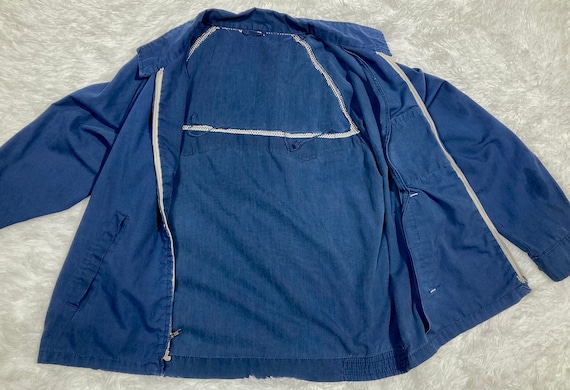 M-L/ Vintage Work Jacket, 70’s Navy Blue Distress… - image 8