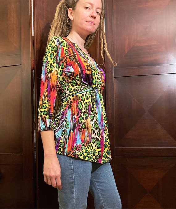 S-M/ Vintage y2k Colorful Animal Print Blouse, Ab… - image 4