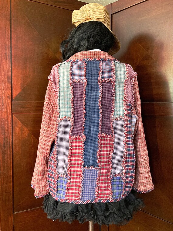 Vintage Patchwork Jacket, Reversible Red Plaid Qu… - image 5