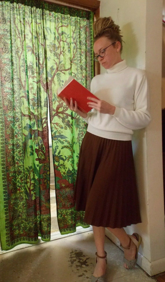 Vintage 60s 70s Skirt,Long Pleated Circle Skirt,Kn