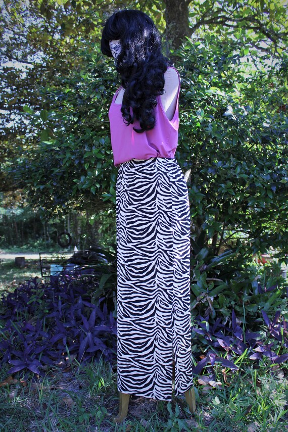 L/ Vintage Zebra Print Skirt, Black and White Spandex… Gem