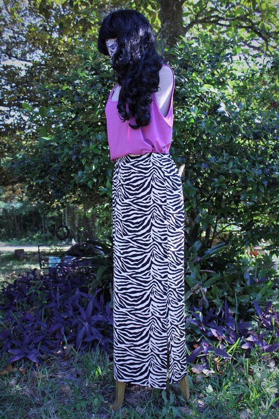 L/ Vintage Zebra Print Skirt, Black and White Spa… - image 3