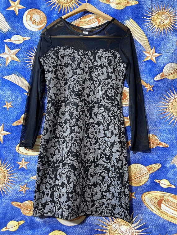 L-XL/ Vintage 90’s Gothic Mini Dress, Lace Print … - image 8
