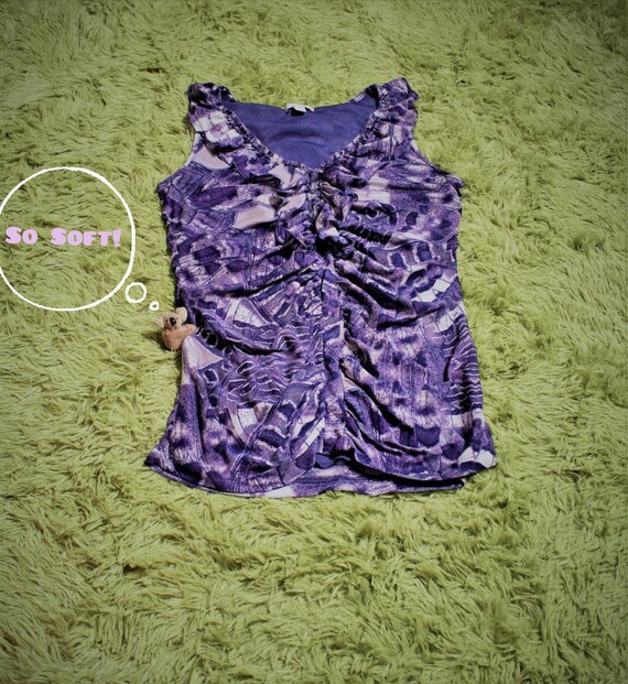 M/ Vintage Sheer Lined Tank Top, Purple Abstract … - image 1