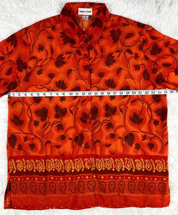 2X/ Vintage Orange Fall Leaves Shirt, Hawaiian St… - image 9