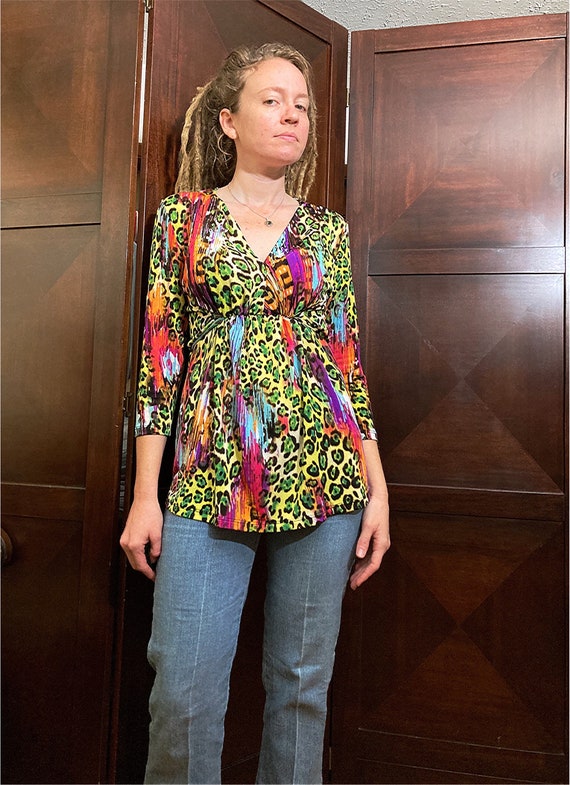 S-M/ Vintage y2k Colorful Animal Print Blouse, Abs