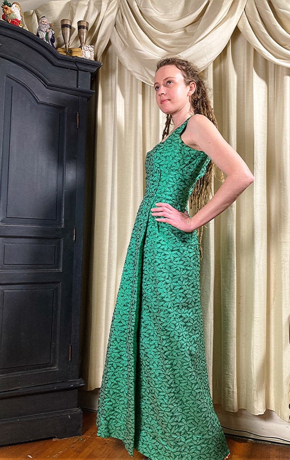 S-M/ Vintage Emerald Green Hostess Dress, 60’s 70… - image 5
