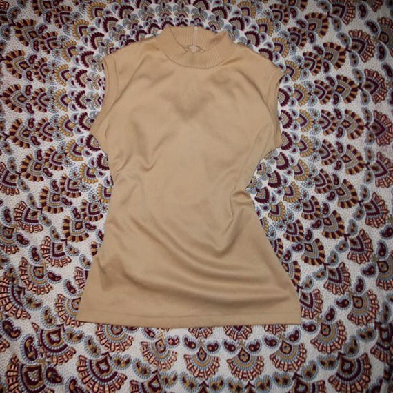 M/ Vintage Tan Mod Tank Top, Sleeveless Mock Neck… - image 1