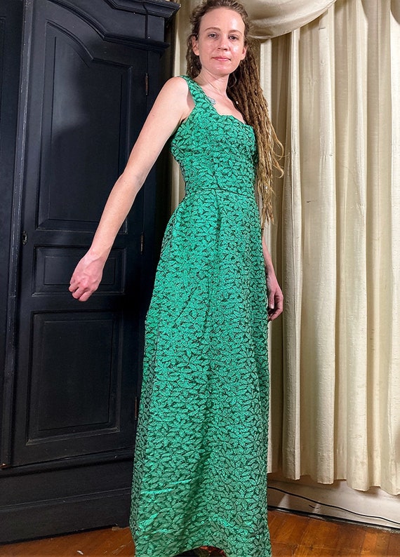 S-M/ Vintage Emerald Green Hostess Dress, 60’s 70… - image 6