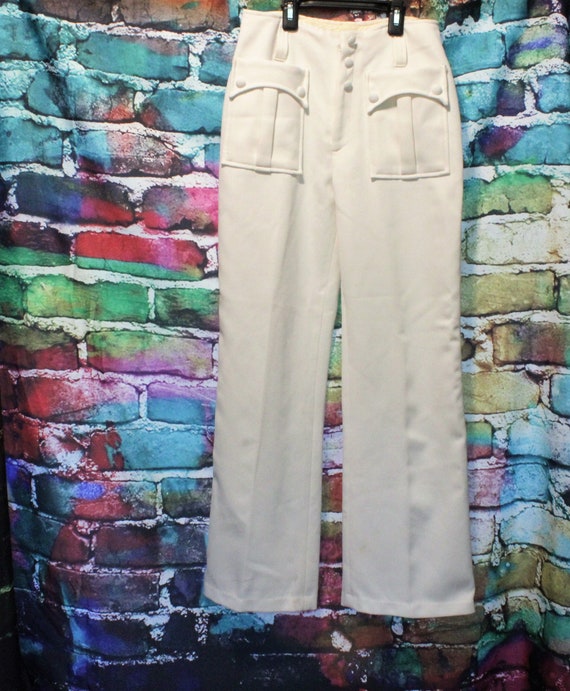 S/ Vintage Disco Pants,White Sailor Pants,Wide Le… - image 3