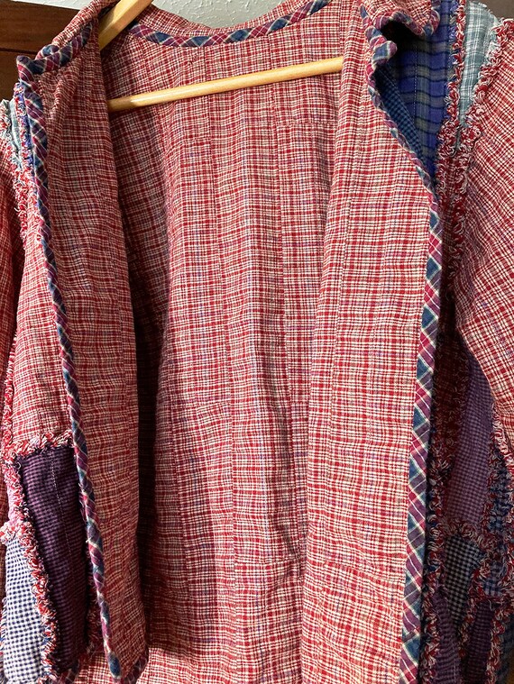 Vintage Patchwork Jacket, Reversible Red Plaid Qu… - image 10