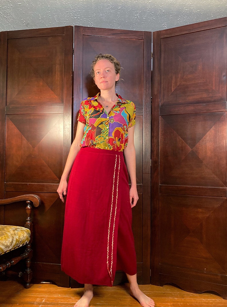 90s Slinky Red Maxi Skirt (S)
