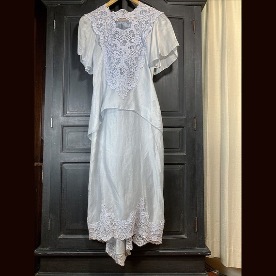 S-M/ Vintage 80’s Blue Silk Wedding Dress Capricc… - image 1