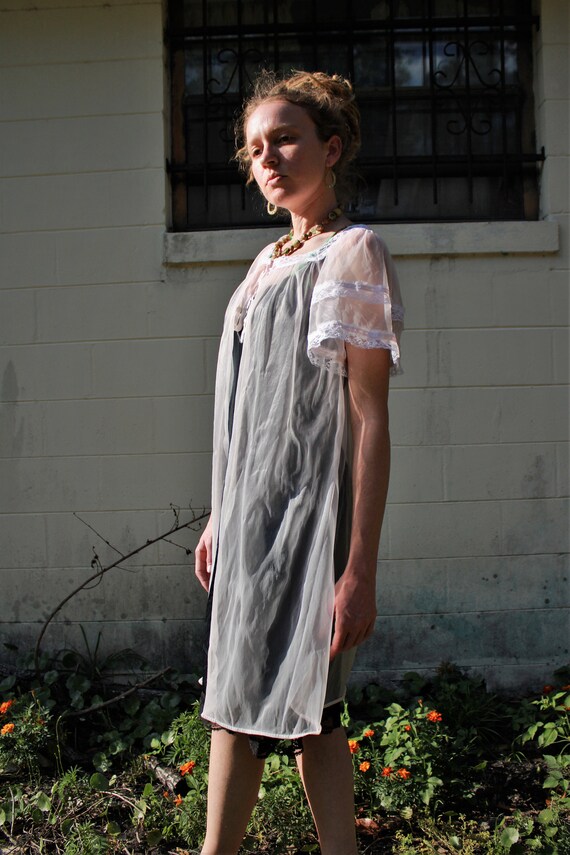 S-M/ Vintage Sheer Pink Babydoll Nighty, Ethereal… - image 8